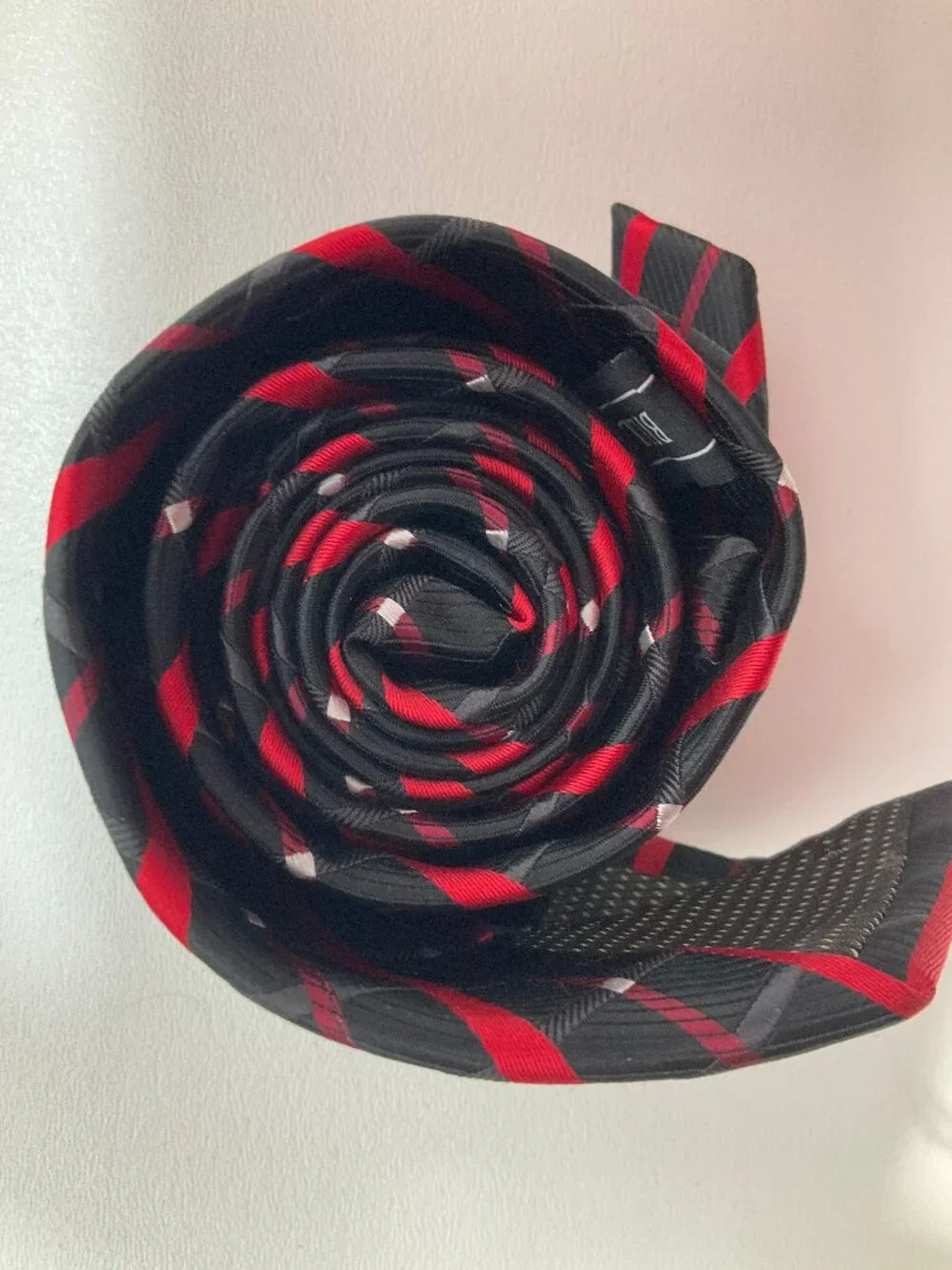 Bill Robinson Mens Tie Black Red White Plaid